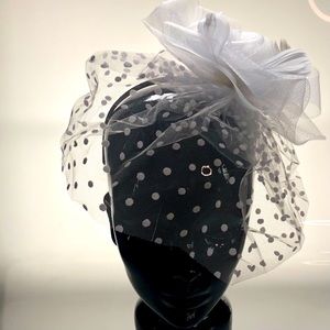 White Polka Dot Veil Mesh Rosette Fascinator